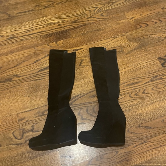 Stuart Weitzman Suede  Black Over The Knee Wedge Boots - Picture 8 of 8